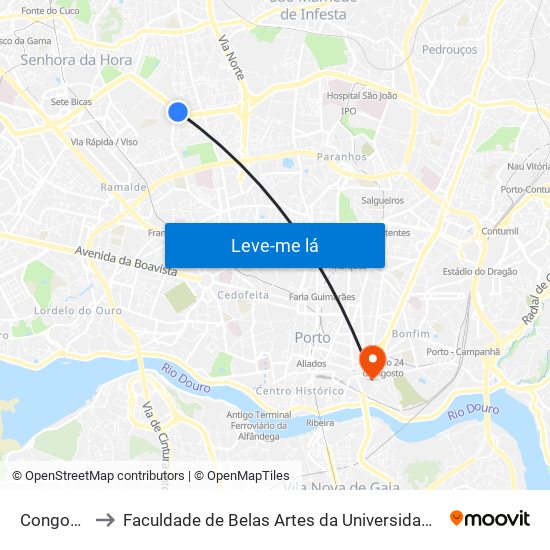 Congostas to Faculdade de Belas Artes da Universidade do Porto map