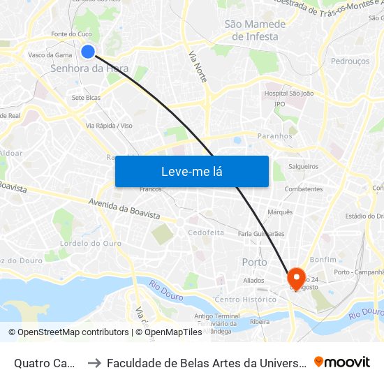Quatro Caminhos to Faculdade de Belas Artes da Universidade do Porto map