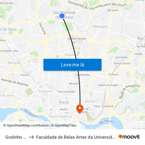 Godinho Faria to Faculdade de Belas Artes da Universidade do Porto map