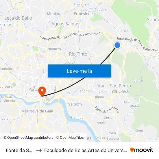 Fonte da Senhora to Faculdade de Belas Artes da Universidade do Porto map