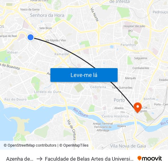 Azenha de Cima to Faculdade de Belas Artes da Universidade do Porto map