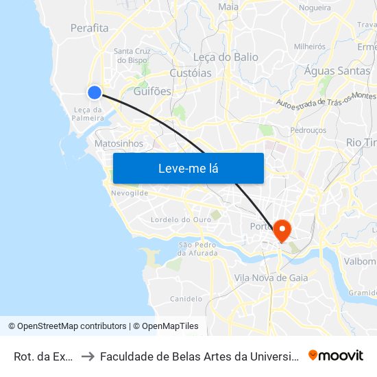Rot. da Exponor to Faculdade de Belas Artes da Universidade do Porto map
