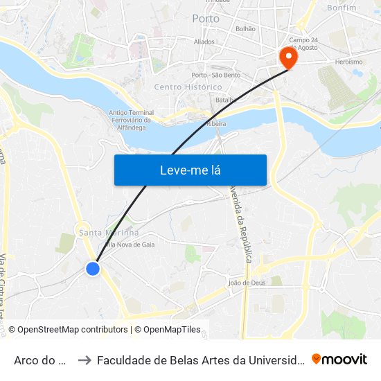 Arco do Prado to Faculdade de Belas Artes da Universidade do Porto map