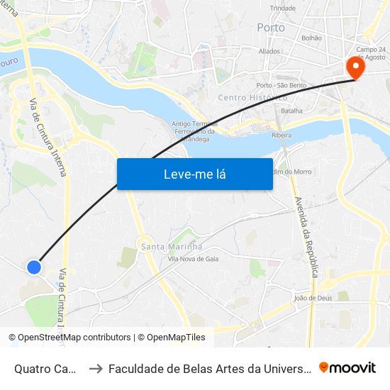 Quatro Caminhos to Faculdade de Belas Artes da Universidade do Porto map