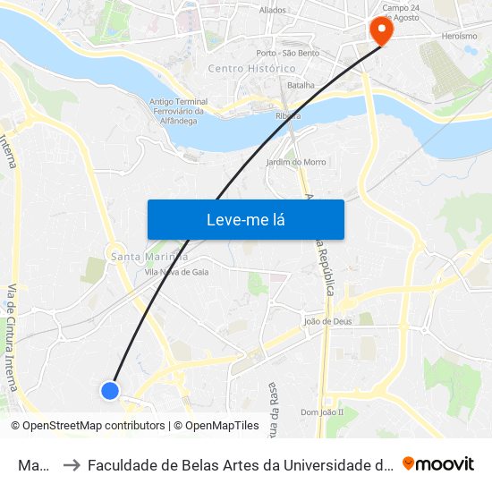 Makro to Faculdade de Belas Artes da Universidade do Porto map