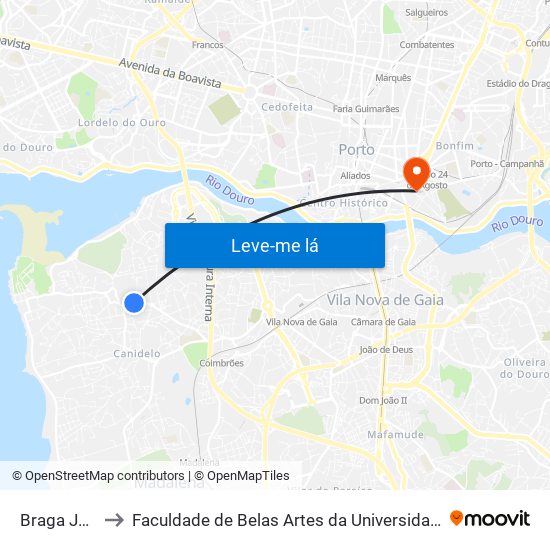 Braga Júnior to Faculdade de Belas Artes da Universidade do Porto map