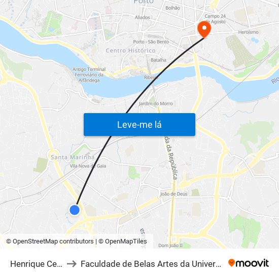 Henrique Cernache to Faculdade de Belas Artes da Universidade do Porto map