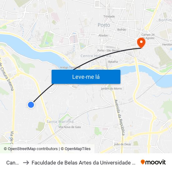 Candal to Faculdade de Belas Artes da Universidade do Porto map