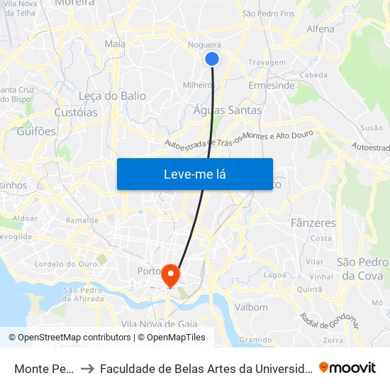 Monte Penedo to Faculdade de Belas Artes da Universidade do Porto map