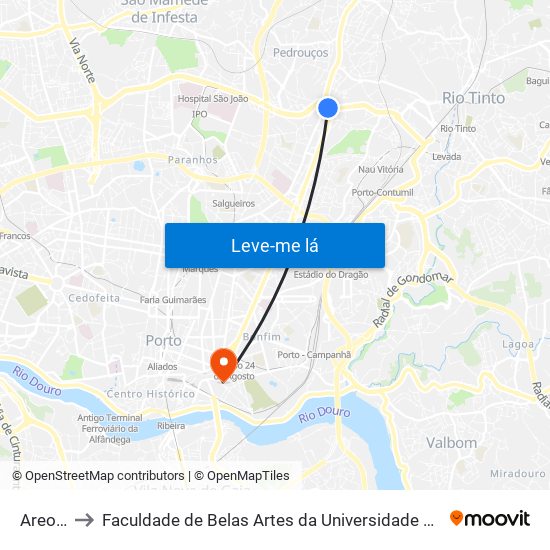 Areosa to Faculdade de Belas Artes da Universidade do Porto map