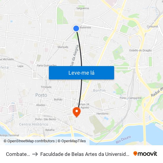 Combatentes to Faculdade de Belas Artes da Universidade do Porto map