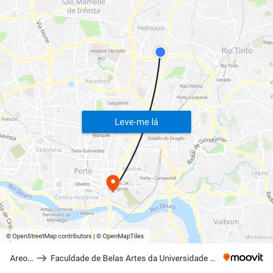 Areosa to Faculdade de Belas Artes da Universidade do Porto map