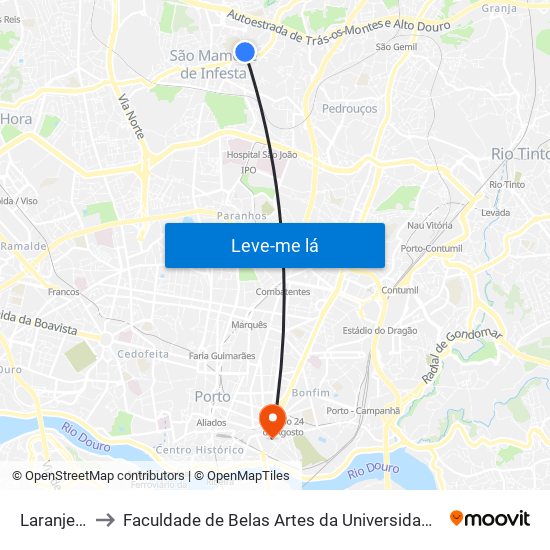 Laranjeiras to Faculdade de Belas Artes da Universidade do Porto map