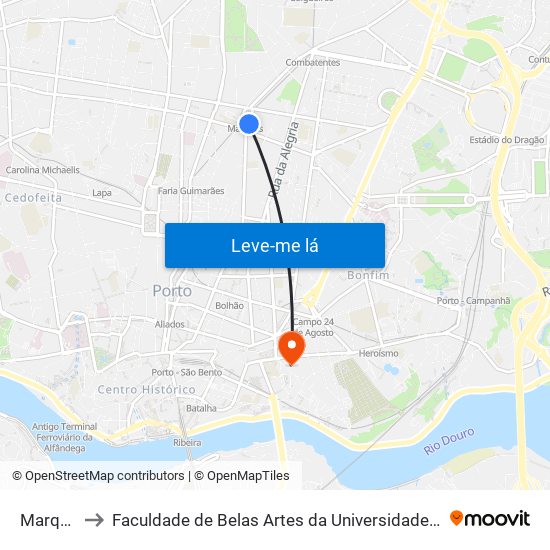 Marquês to Faculdade de Belas Artes da Universidade do Porto map