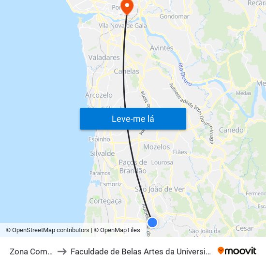 Zona Comercial to Faculdade de Belas Artes da Universidade do Porto map