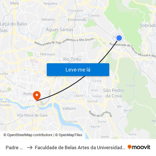 Padre Vale to Faculdade de Belas Artes da Universidade do Porto map