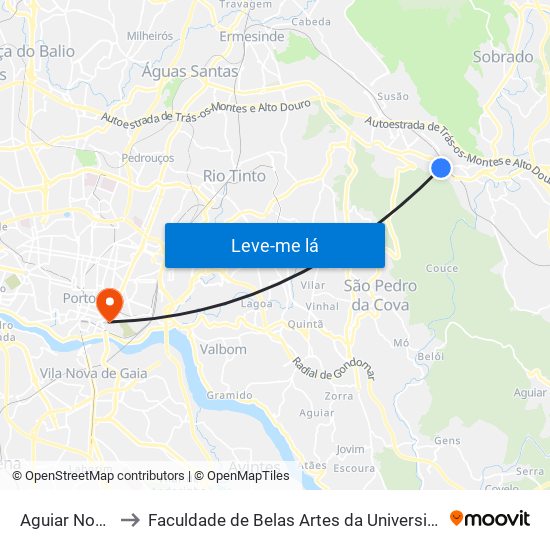 Aguiar Nogueira to Faculdade de Belas Artes da Universidade do Porto map