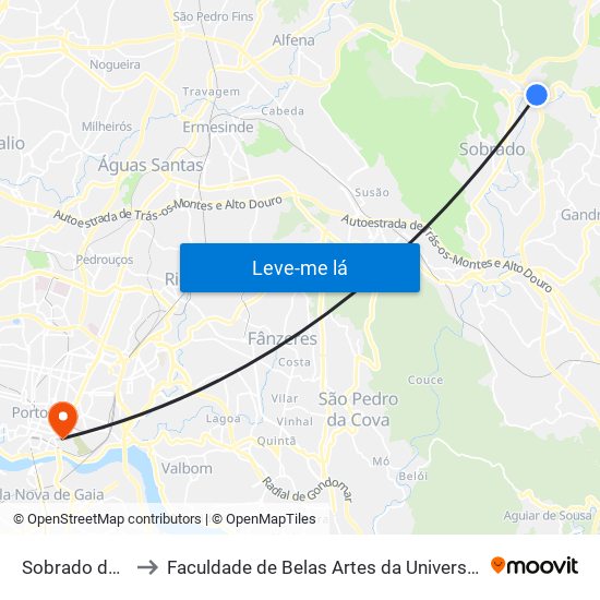 Sobrado de Cima to Faculdade de Belas Artes da Universidade do Porto map