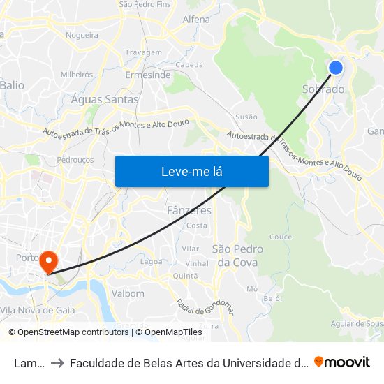 Lama to Faculdade de Belas Artes da Universidade do Porto map