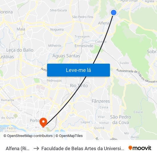 Alfena (Ribeiro) to Faculdade de Belas Artes da Universidade do Porto map