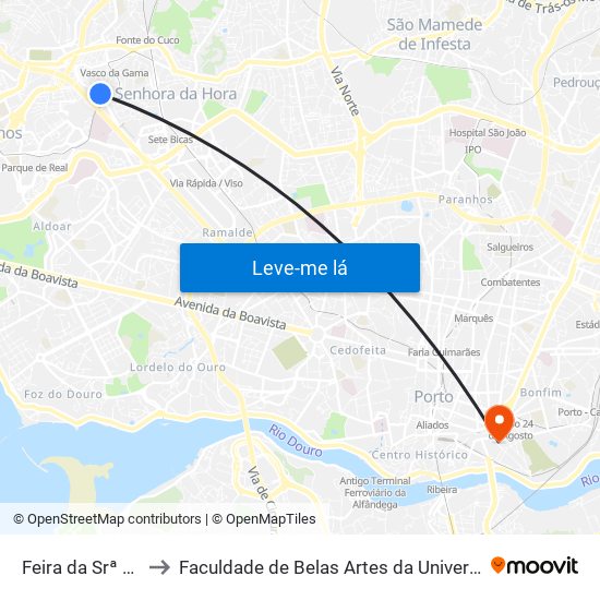 Feira da Srª da Hora to Faculdade de Belas Artes da Universidade do Porto map