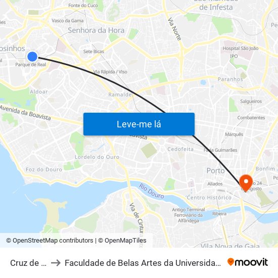Cruz de Pau to Faculdade de Belas Artes da Universidade do Porto map