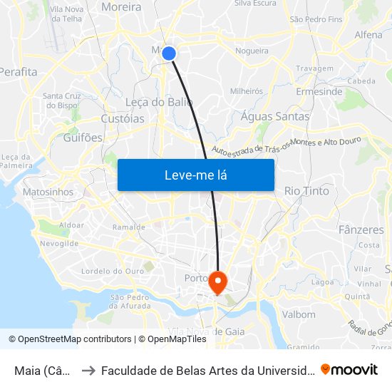 Maia (Câmara) to Faculdade de Belas Artes da Universidade do Porto map