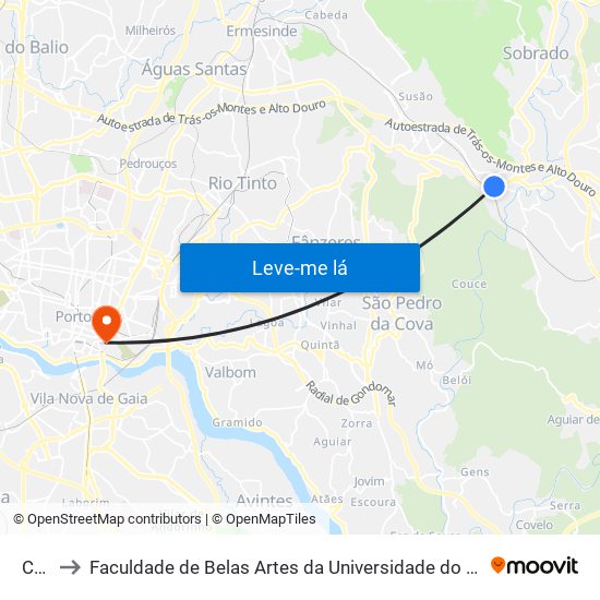 Chã to Faculdade de Belas Artes da Universidade do Porto map