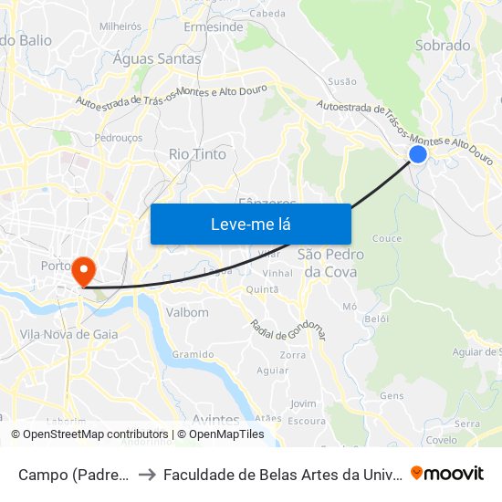 Campo (Padre Américo) to Faculdade de Belas Artes da Universidade do Porto map