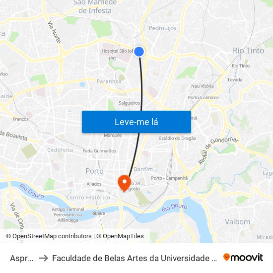 Asprela to Faculdade de Belas Artes da Universidade do Porto map