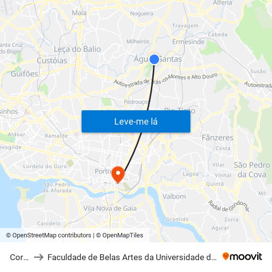 Corga to Faculdade de Belas Artes da Universidade do Porto map