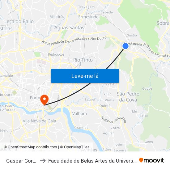 Gaspar Corte Real to Faculdade de Belas Artes da Universidade do Porto map