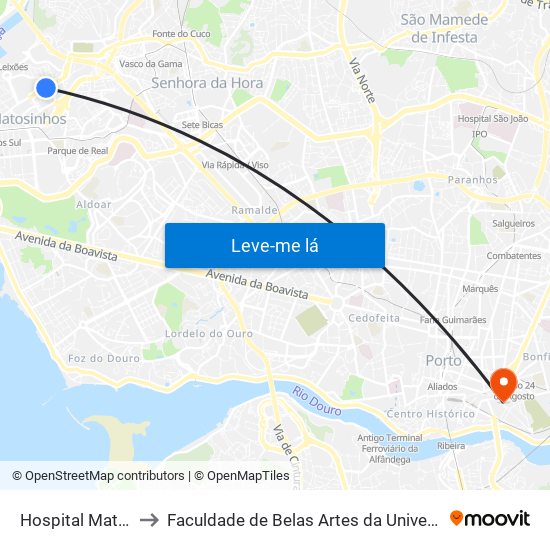 Hospital Matosinhos to Faculdade de Belas Artes da Universidade do Porto map