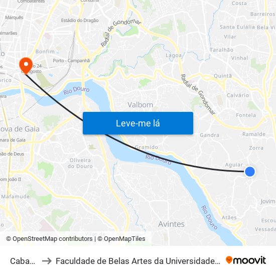 Cabanas to Faculdade de Belas Artes da Universidade do Porto map