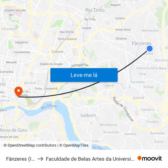 Fânzeres (Igreja) to Faculdade de Belas Artes da Universidade do Porto map