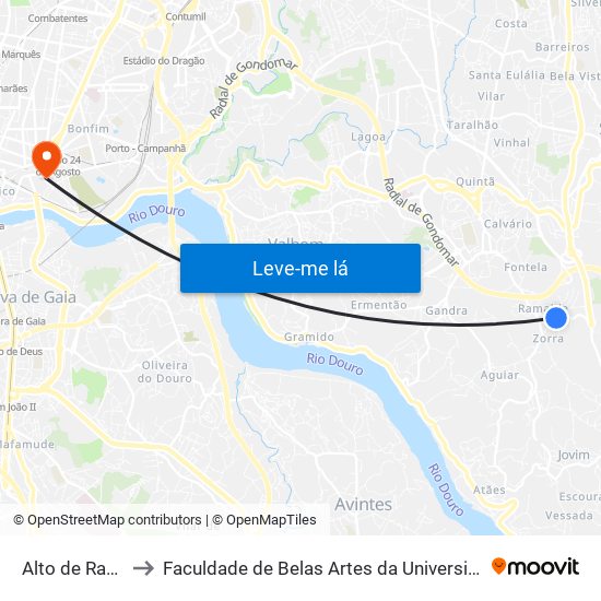 Alto de Ramalde to Faculdade de Belas Artes da Universidade do Porto map