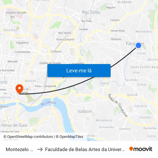 Montezelo Cruz.to to Faculdade de Belas Artes da Universidade do Porto map