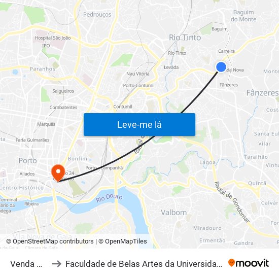 Venda Nova to Faculdade de Belas Artes da Universidade do Porto map