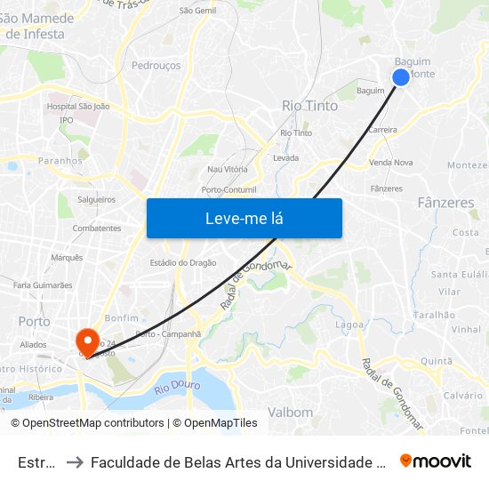 Estrela to Faculdade de Belas Artes da Universidade do Porto map