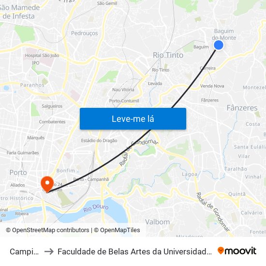 Campinho to Faculdade de Belas Artes da Universidade do Porto map