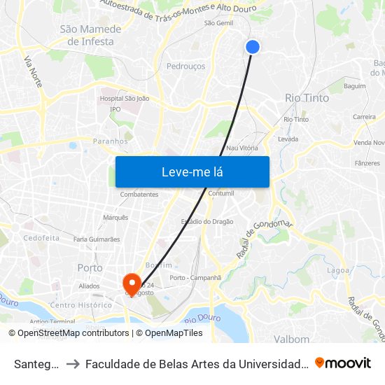 Santegãos to Faculdade de Belas Artes da Universidade do Porto map