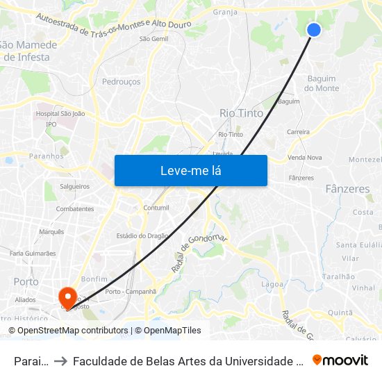 Paraiso to Faculdade de Belas Artes da Universidade do Porto map