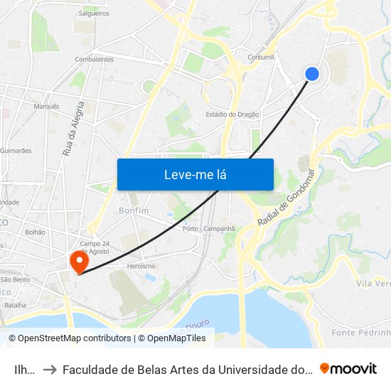 Ilhéu to Faculdade de Belas Artes da Universidade do Porto map