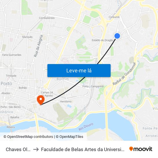 Chaves Oliveira to Faculdade de Belas Artes da Universidade do Porto map