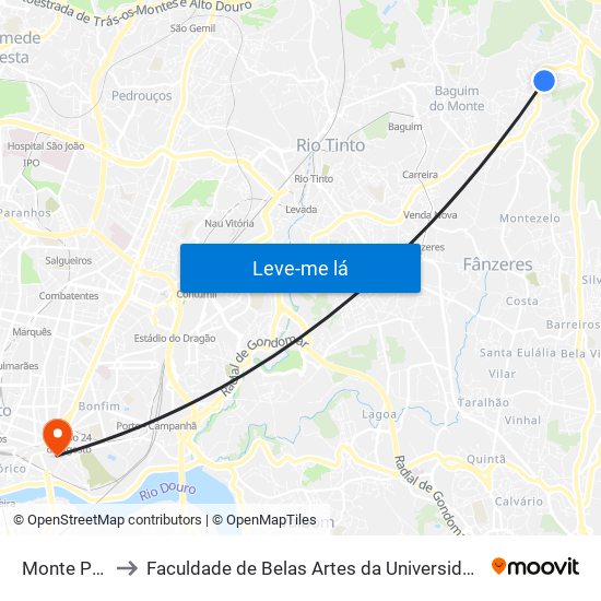 Monte Pedro to Faculdade de Belas Artes da Universidade do Porto map