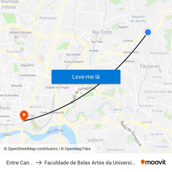 Entre Cancelas to Faculdade de Belas Artes da Universidade do Porto map