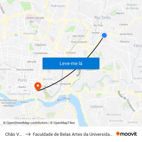 Chão Verde to Faculdade de Belas Artes da Universidade do Porto map