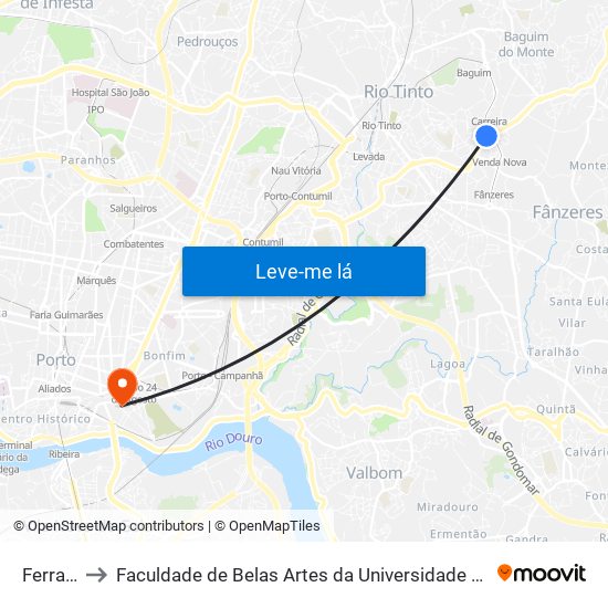 Ferraria to Faculdade de Belas Artes da Universidade do Porto map