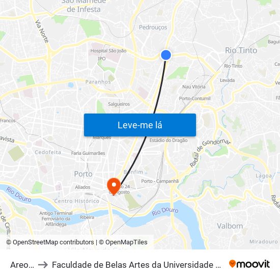 Areosa to Faculdade de Belas Artes da Universidade do Porto map