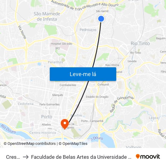 Crespo to Faculdade de Belas Artes da Universidade do Porto map